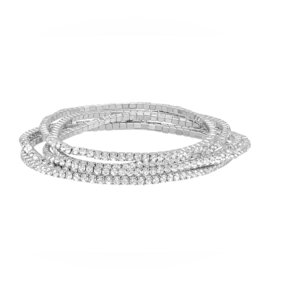 NWT Adornia Silver-Plated Multi Stretch Crystal Bracelet Set - Silver